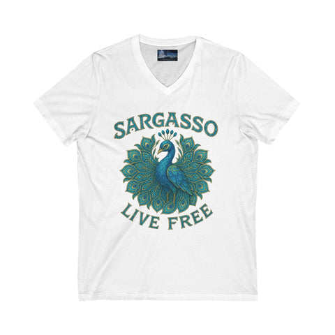 V-Neck Tee - Sargasso Blue Emerald Peacock Design