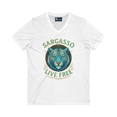 V-Neck Tee - Sargasso White Tiger Print